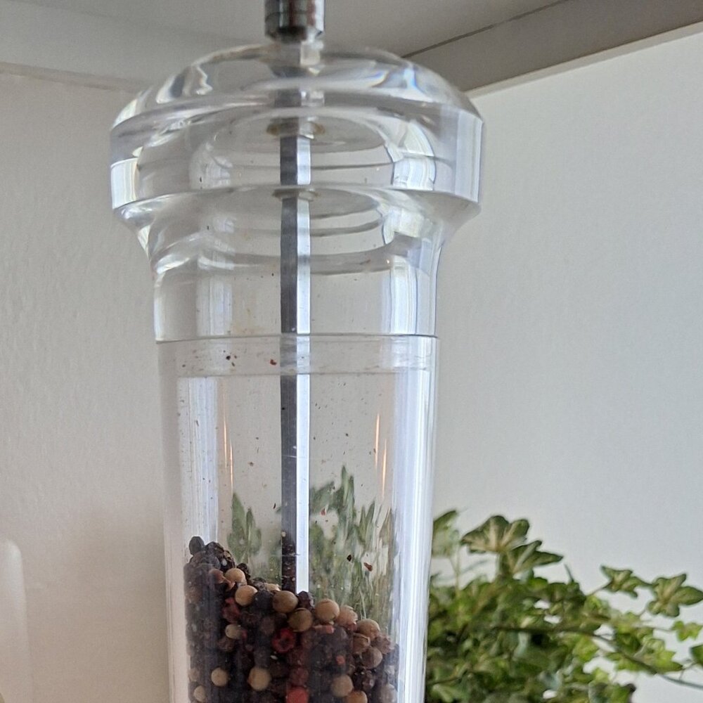 Clear lucite pepper mill